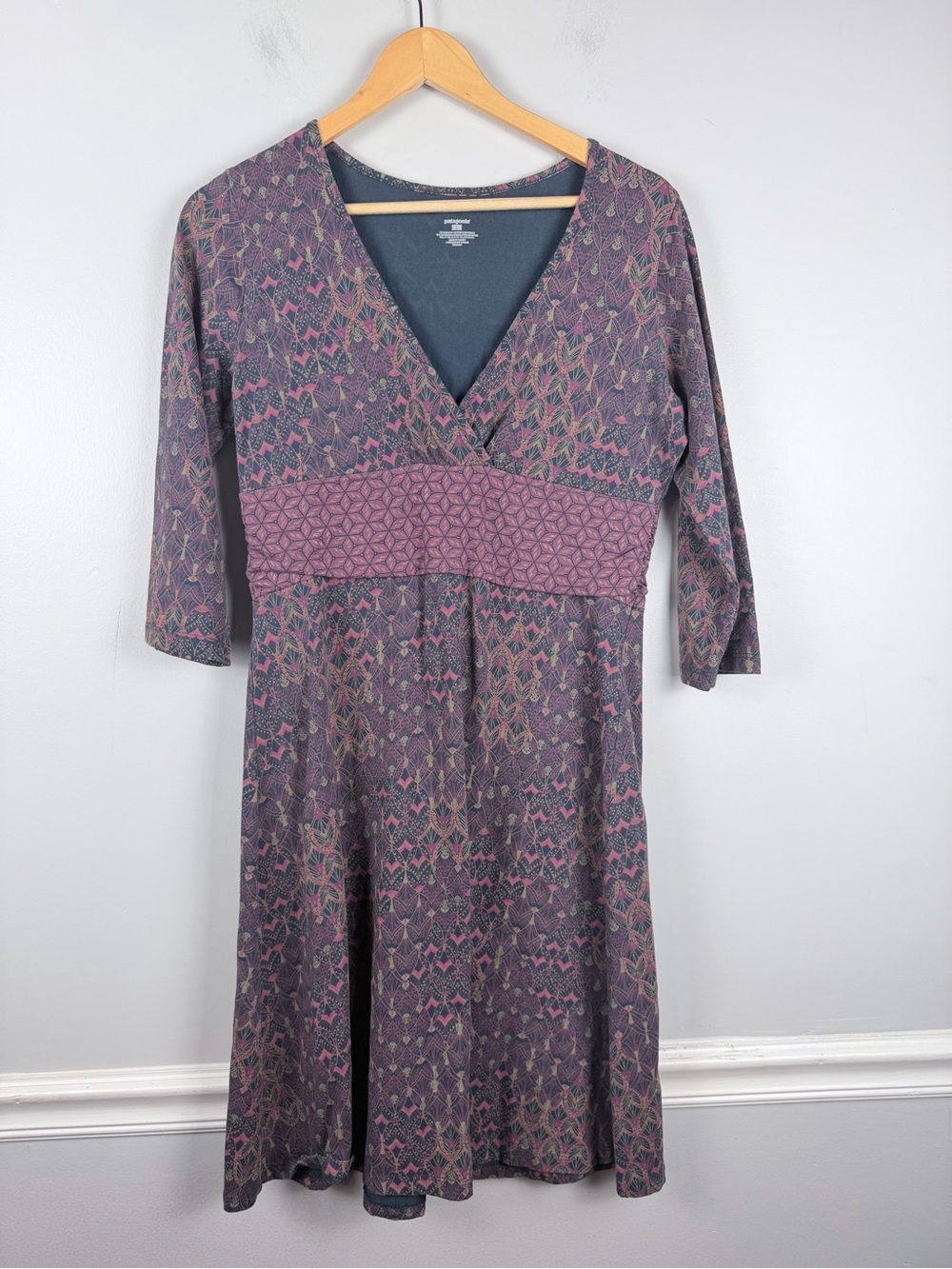 Patagonia Multicolor 3/4 Sleeve Organic Cotton Blend Margot Dress Size large